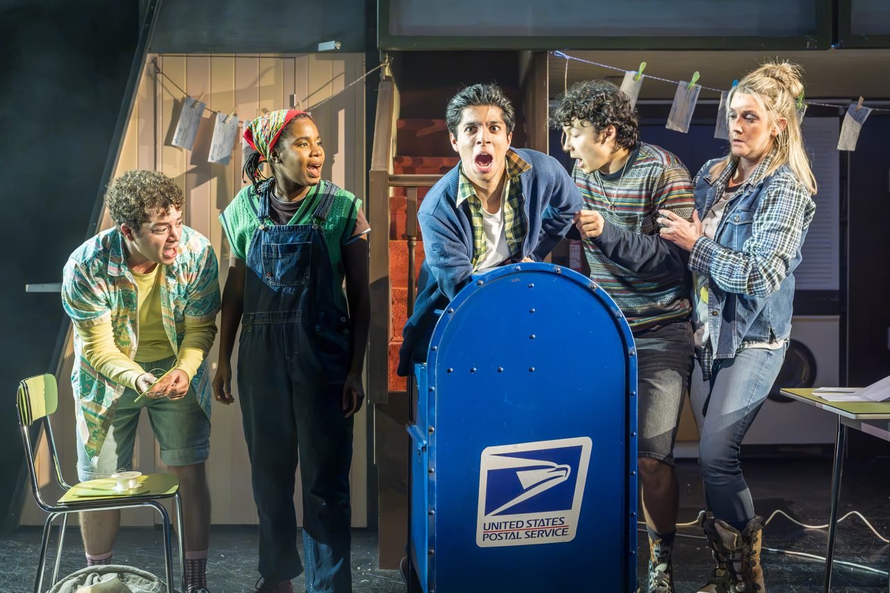 ROBIN SIMÕES DA SILVA (MARTIN DOATY), AVIVA TULLEY (DELIA MCDANIELS), RONAV JAIN (AARON PUCKETT), GILLI JONES (SETH WEETIS) &amp; ALICE FEARN (DEBRA)
Photography by Marc Brenner
